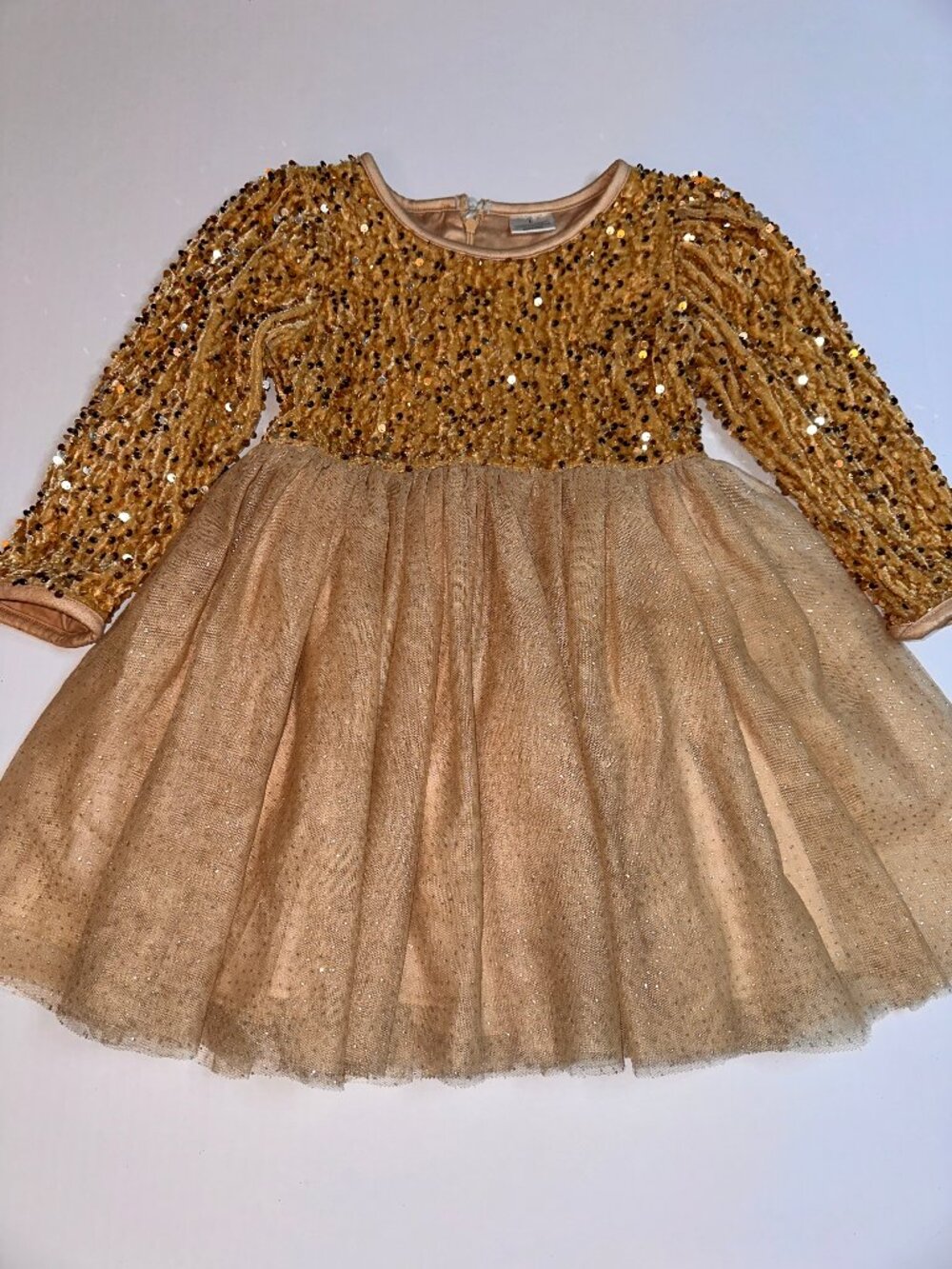 Little Girls Gold Sequin glitter tulle Party Dress Excellent Condition sz 4 #658